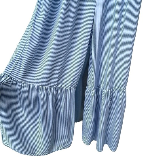 JAPNA WOMENS SMOCKED BODICE JUMPSUIT BLUE WHITE PINSTRIPES FLARE WIDE LEG SZ M - Picture 3 of 8